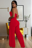 Sexy Tube Top Stitching Open Back Button Jumpsuit