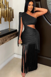 New Asymmetric One Shoulder Tassel Dress