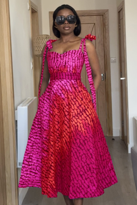 Fashion Sleeveless Gyaru Print Long Suspender Dress