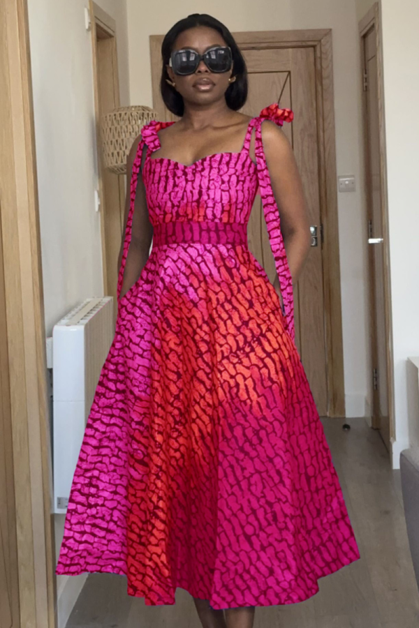 Fashion Sleeveless Gyaru Print Long Suspender Dress