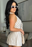 Sexy Halterneck Strappy Striped Backless Jumpsuit