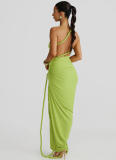 Fashion One-shoulder Strapless Backless Hollow Tie Pleated Dress