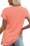 Solid Color V-Neck Short-Sleeved Slit Women'S T-Shirt