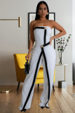 Sexy Tube Top Stitching Open Back Button Jumpsuit