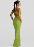 Sexy Solid Color Backless Small Camisole Hip Skirt Suit