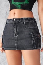 New Denim Skirt Women'S Summer Retro Elastic Slim Fit Workwear Pocket Short Skirt