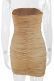 Solid Color Sexy Tube Top Nightclub Pleated Hip Dress