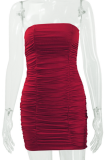 Solid Color Sexy Tube Top Nightclub Pleated Hip Dress
