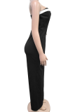 Sexy Tube Top Stitching Open Back Button Jumpsuit