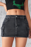 New Denim Skirt Women'S Summer Retro Elastic Slim Fit Workwear Pocket Short Skirt