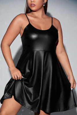 Black Suspender Solid Color Sleeveless High Waist Sexy Dress