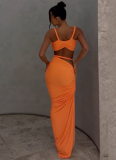 Sexy Solid Color Backless Small Camisole Hip Skirt Suit