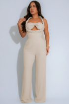 New High Waist Braided Style Suspenders Loose Straight Jumpsuit