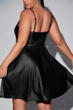Black Suspender Solid Color Sleeveless High Waist Sexy Dress