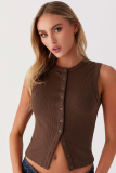 Slim Fit Short Ribbed Sleeveless Buttoned Vest