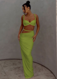Sexy Solid Color Backless Small Camisole Hip Skirt Suit