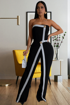 Sexy Tube Top Stitching Open Back Button Jumpsuit