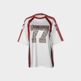 Loose Casual Contrast Color Leopard Print Short Sleeve Top