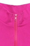 Summer Fashion Ribbed Knit Zipper Solid Color Lapel Top Pleated Short Skirt Two-piece Set
