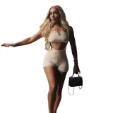 Threaded Ribbed Sexy Hot Girl Slim Overalls Two-piece Set