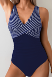 Striped Gathered One-Piece Swimsuit Tight Sexy Beach Hot Spring