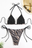 New Zebra Pattern Halter Neck Bikini Triangle Bag Two-Piece Swimsuit