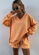 Casual Striped Long Sleeve V-Neck Loose Top Sports Shorts 2-Piece Set