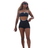 Threaded Ribbed Sexy Hot Girl Slim Overalls Two-piece Set