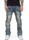 Fashionable Elastic Patch Lyered Bootcut Jeans