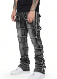 Fashionable Elastic Patch Lyered Bootcut Jeans