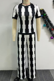 Elegant Slim Fit Elastic Wide Leg Printed Two Piece Suit