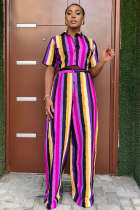 New Striped Short Sleeve Women's Fashion Printing Casual Loose Two-piece Suit
