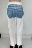 Denim Print Contrast Elastic Tie Street Casual Straight Trousers
