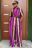 New Striped Short Sleeve Women's Fashion Printing Casual Loose Two-piece Suit