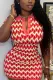 Street Stripe Lapel Button Half Cardigan Slim High Elastic Dress