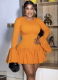 Fashion Round Neck Trumpet Sleeve Slim Low Waist Pleated Dress