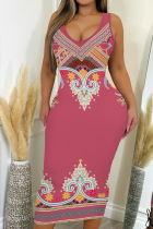 Summer New Printed Sleeveless Dress Slim And Elegant V-Neck Long Dress