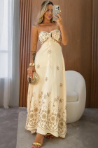 Lace-Up Sleeveless Dress Sexy Waist-Baring Embroidered Dress