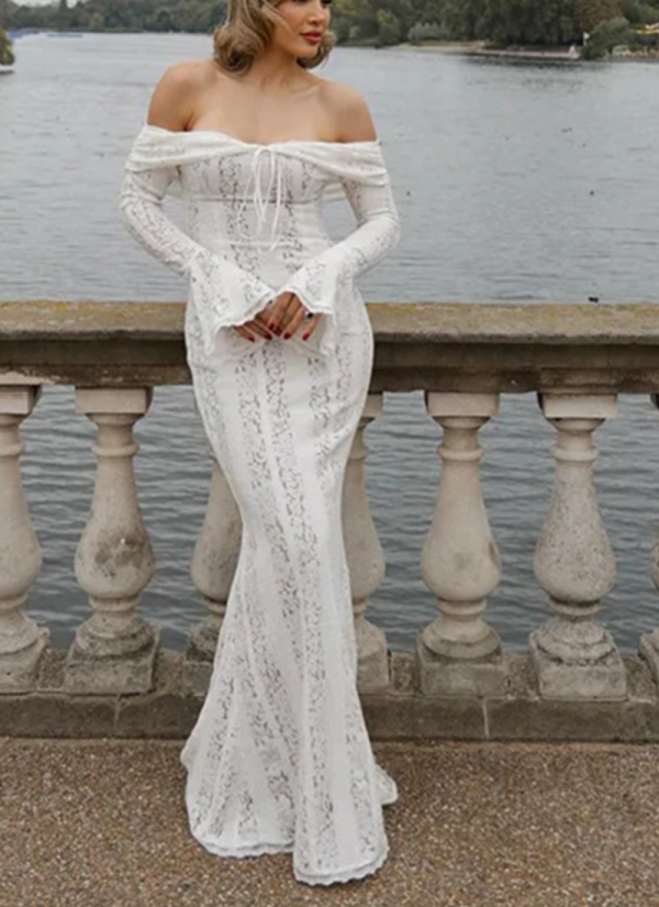 One-shoulder Lace French Style Tube Top High Waist Dress With Train