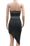 Fashion Women'S Tube Top Rhinestone Sexy Irregular Dress