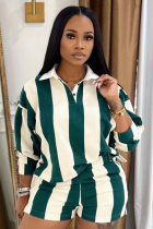 Fashion Casual Sports Striped Print Two-Piece Suit