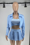 Washed Printed Shirt Vest Short Skirt Three-piece Set