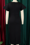 Fashionable And Elegant Ruffled Solid Color Hip Dress