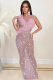 Pink Open Back Printed Round Neck Hip Dress