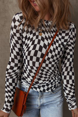 New Round Neck Long Sleeve Tops For Women Casual Style Slim Fit Printed Bottoming Shirt