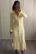 Yellow Lapel Fashionable Multi-Button Slim Fit Knitted Long Dress