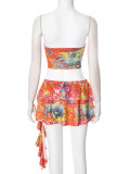 Fashionable and Popular Sexy Tube Top Printed Two-piece Suit