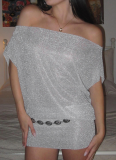 New Style Off-shoulder Shimmering Loose Hip Dress