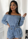 Blue Sexy Denim Washed Short Chest Wrap Elastic Waist Jumpsuit