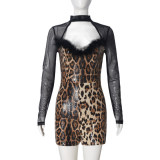 Sexy Long-sleeved Hollow Half-high Collar Sequined Mesh Jumpsuit